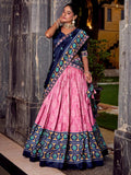 Enchanting Light Pink Ikkat Print Tussar Silk Festive Wear Half Saree Lehenga - Zeel Clothing