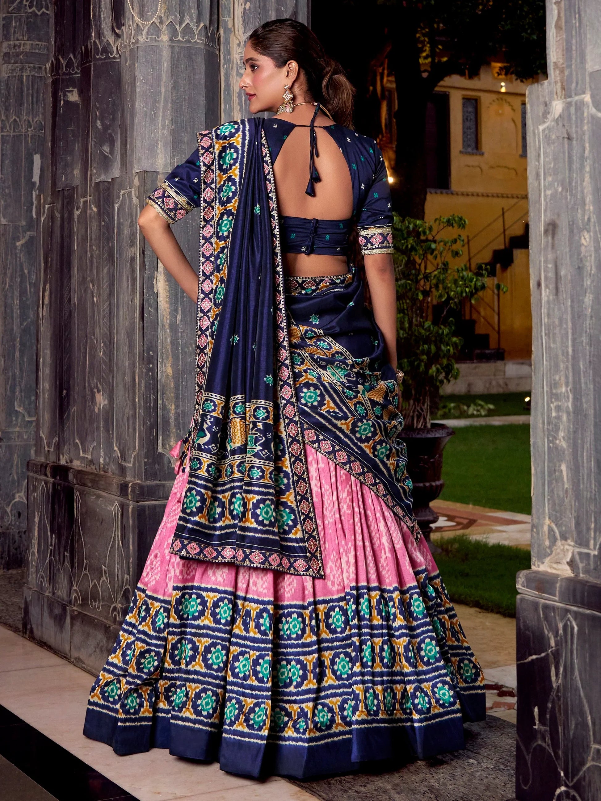 Enchanting Light Pink Ikkat Print Tussar Silk Festive Wear Half Saree Lehenga - Zeel Clothing