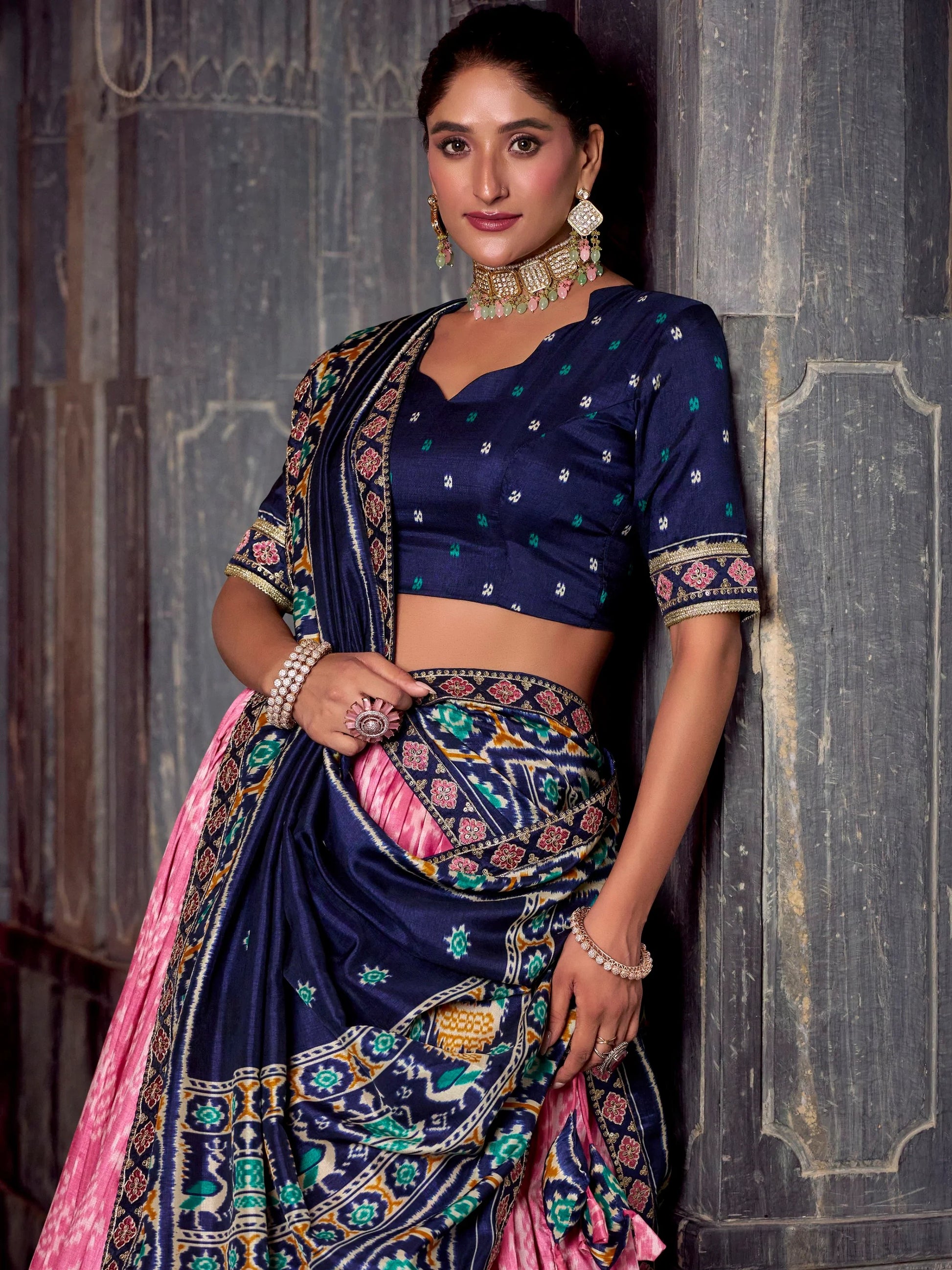 Enchanting Light Pink Ikkat Print Tussar Silk Festive Wear Half Saree Lehenga - Zeel Clothing