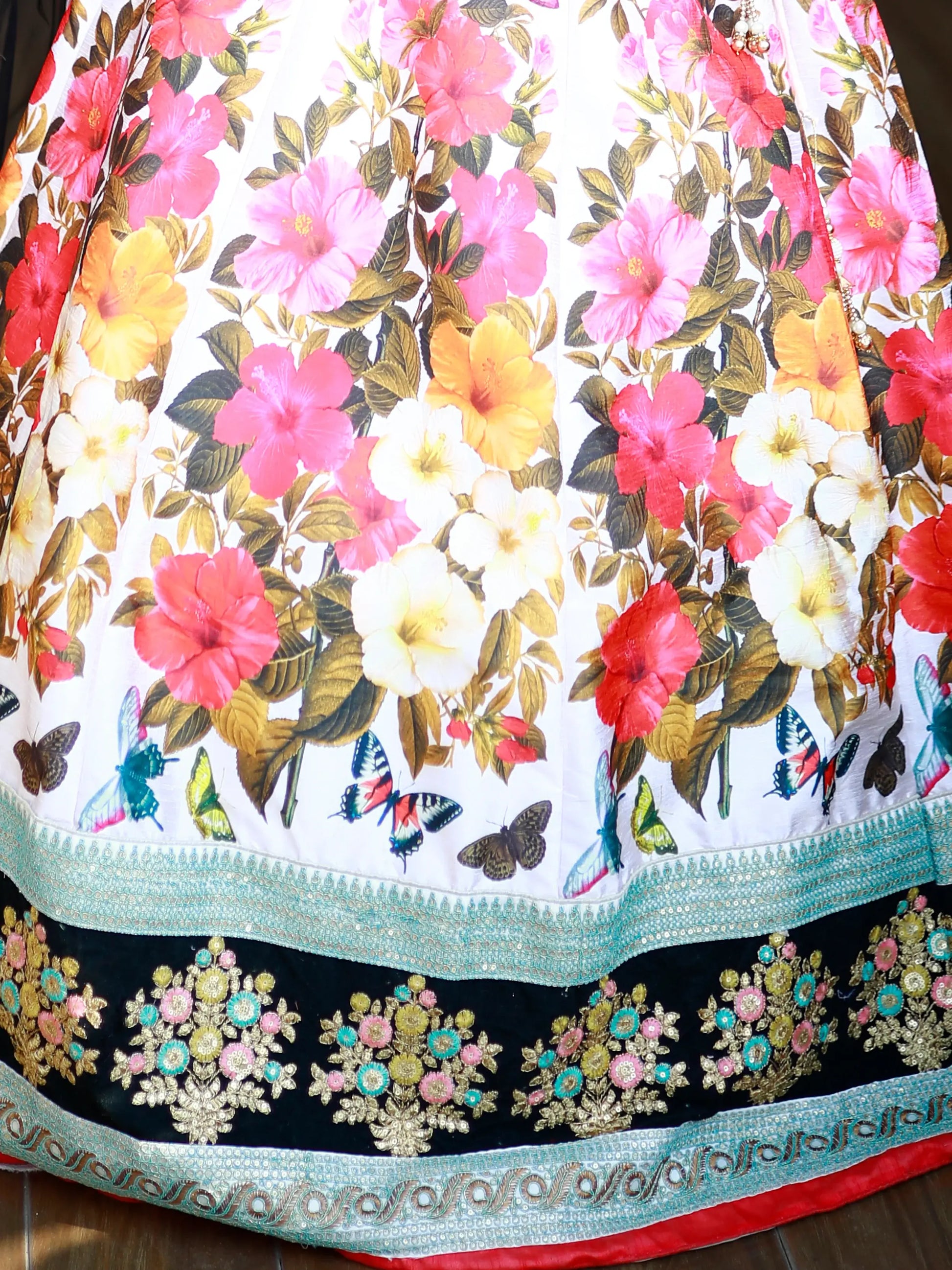 Enchanting Multi Color Floral Printed Silk Reception Wear Lehenga Choli - Zeel Clothing
