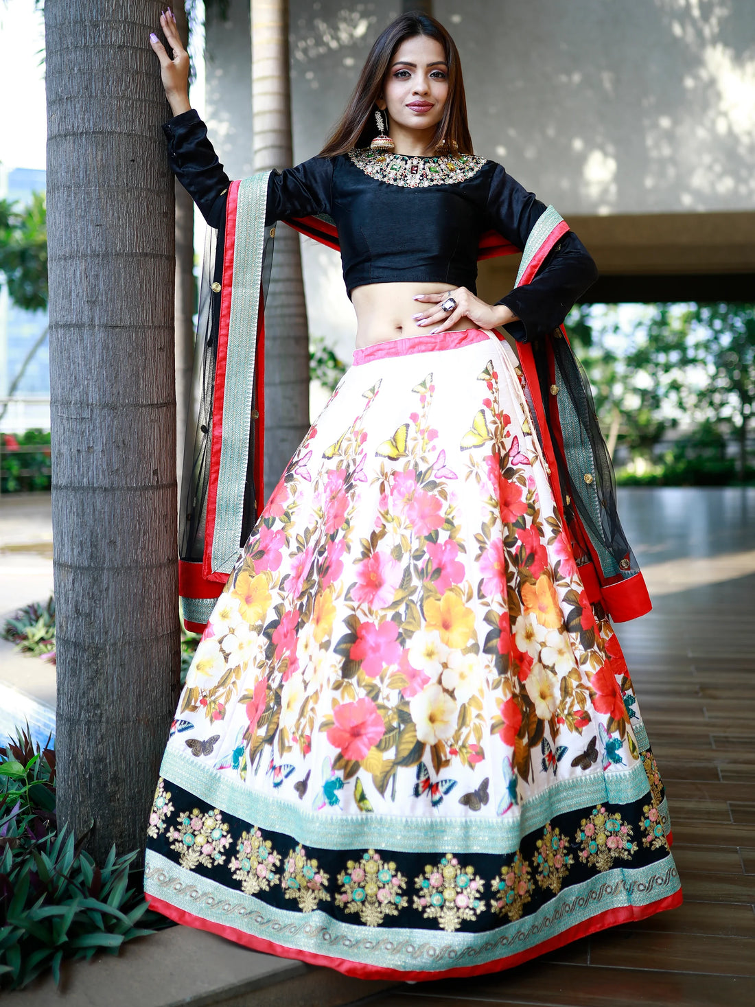 Enchanting Multi Color Floral Printed Silk Reception Wear Lehenga Choli - Zeel Clothing