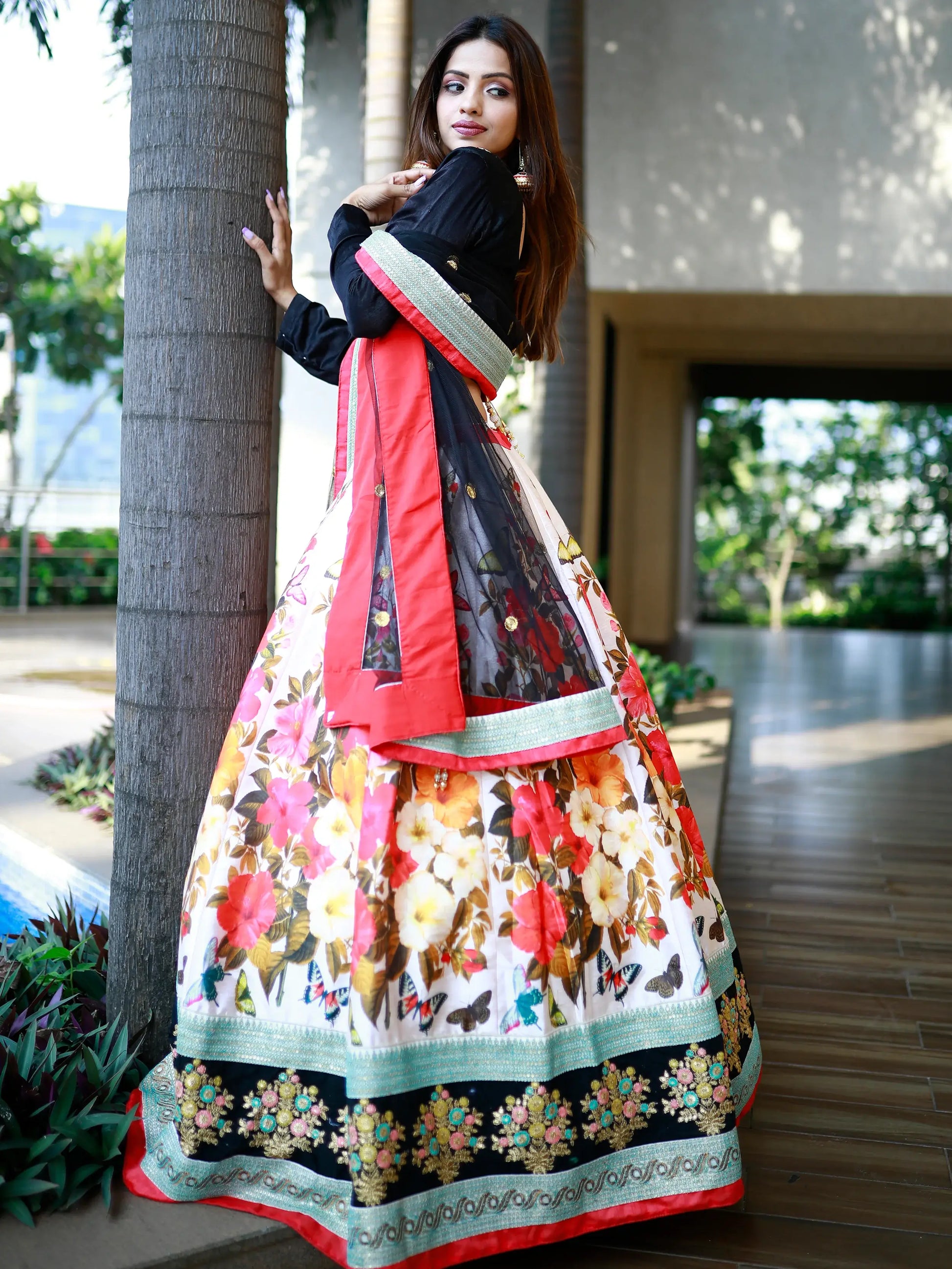 Enchanting Multi Color Floral Printed Silk Reception Wear Lehenga Choli - Zeel Clothing