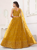 Enchanting Mustard Yellow Sequins Net Haldi Wear Lehenga Choli - Zeel Clothing