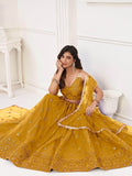Enchanting Mustard Yellow Sequins Net Haldi Wear Lehenga Choli - Zeel Clothing