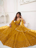 Enchanting Mustard Yellow Sequins Net Haldi Wear Lehenga Choli - Zeel Clothing