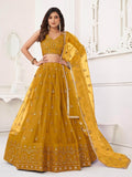 Enchanting Mustard Yellow Sequins Net Haldi Wear Lehenga Choli - Zeel Clothing