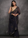 Enchanting Navy-Blue Foil Printed Georgette Saree With Blouse - Zeel Clothing
