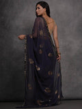 Enchanting Navy-Blue Foil Printed Georgette Saree With Blouse - Zeel Clothing