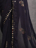 Enchanting Navy-Blue Foil Printed Georgette Saree With Blouse - Zeel Clothing