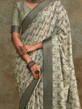 Enchanting Off-White Digital Printed Silk Event Wear Saree With Blouse