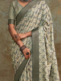 Enchanting Off-White Digital Printed Silk Event Wear Saree With Blouse - Zeel Clothing