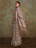 Enchanting Off-White Digital Printed Silk Saree With Blouse
