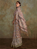 Enchanting Off-White Digital Printed Silk Saree With Blouse - Zeel Clothing