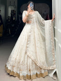 Enchanting Off-White Foil Work Silk Festive Wear Lehenga Choli With Dupatta - Zeel Clothing