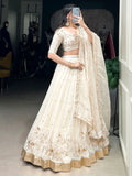 Enchanting Off-White Foil Work Silk Festive Wear Lehenga Choli With Dupatta - Zeel Clothing