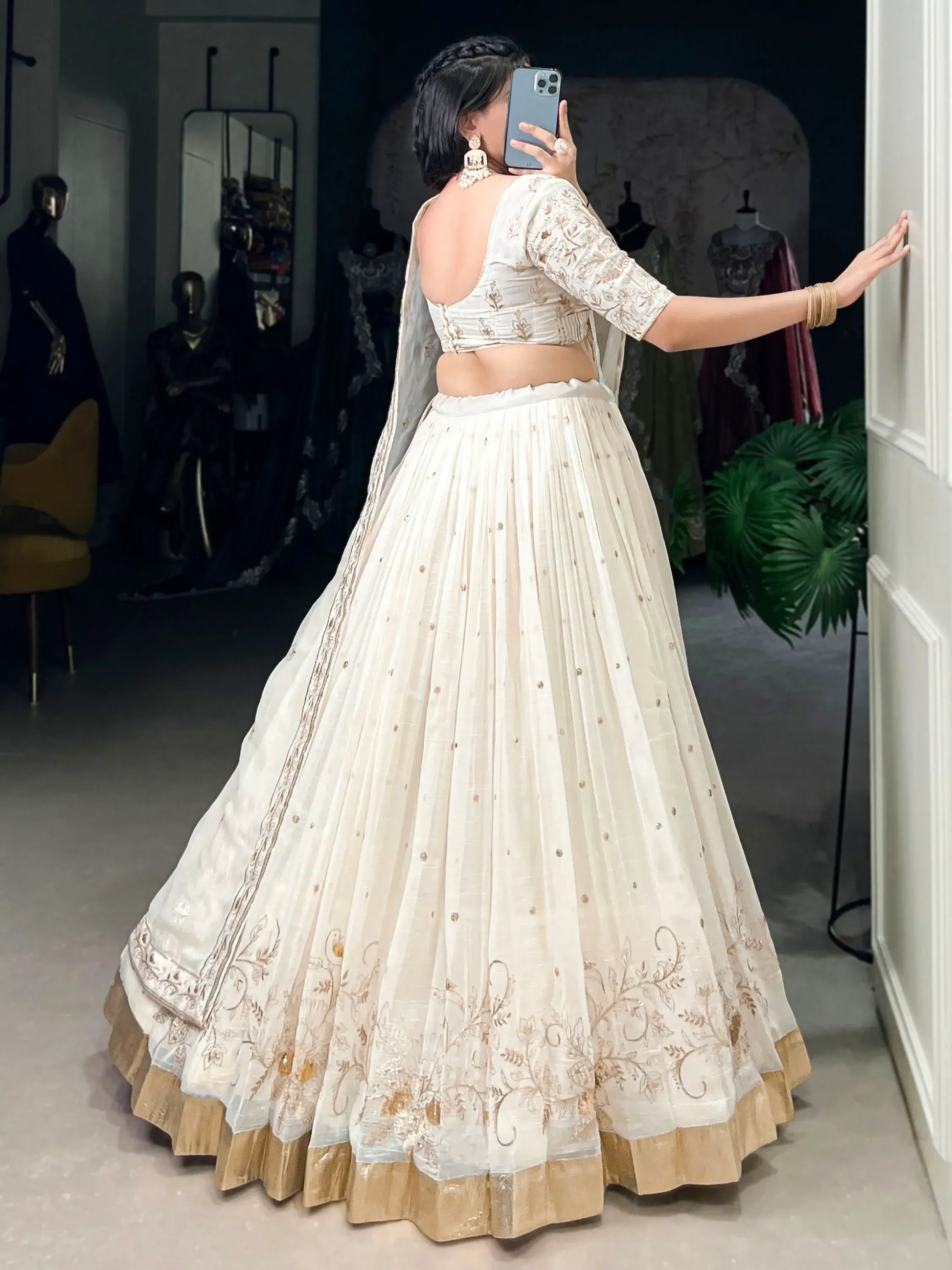 Enchanting Off-White Foil Work Silk Festive Wear Lehenga Choli With Dupatta - Zeel Clothing