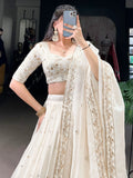 Enchanting Off-White Foil Work Silk Festive Wear Lehenga Choli With Dupatta - Zeel Clothing