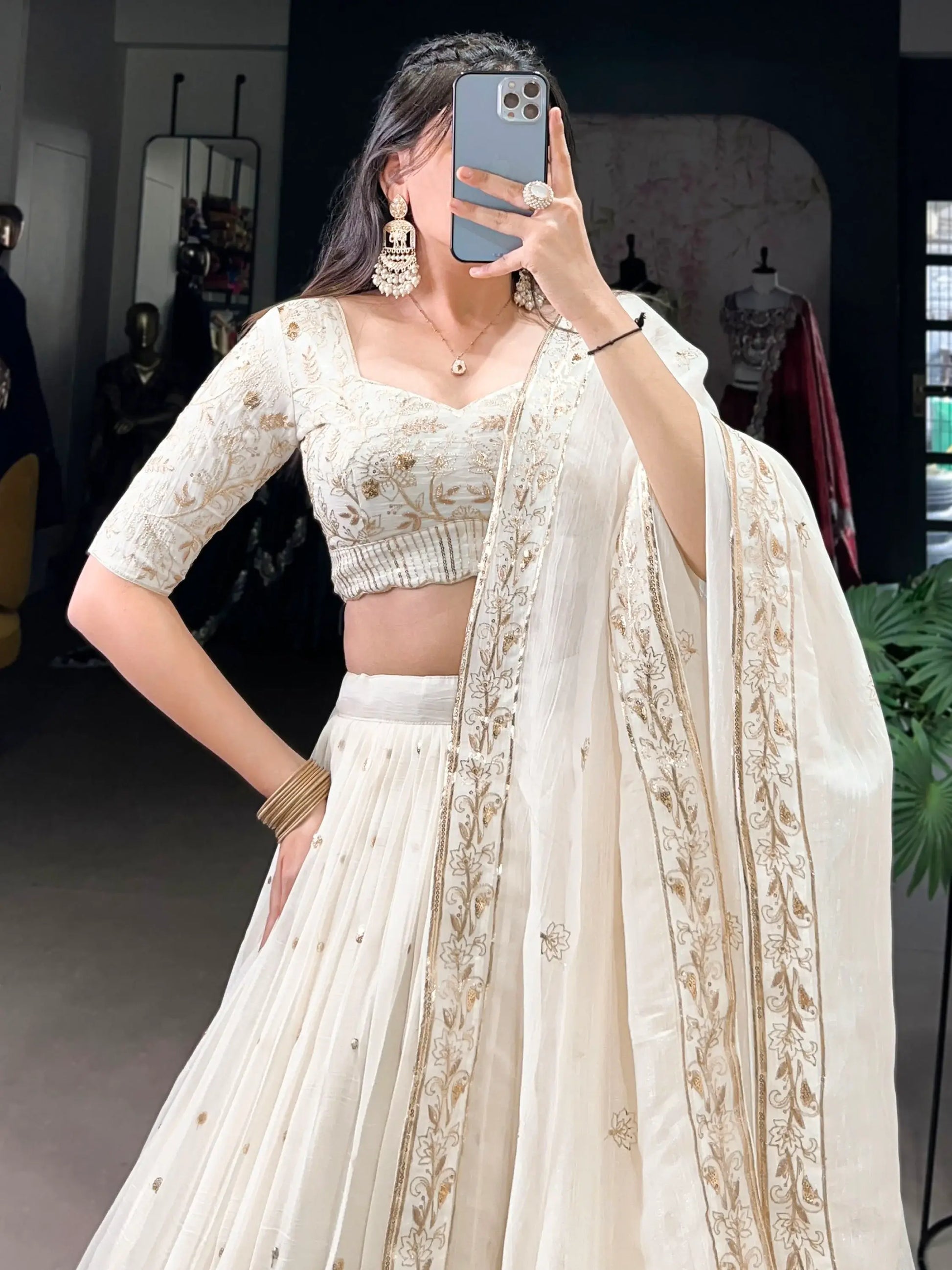 Enchanting Off-White Foil Work Silk Festive Wear Lehenga Choli With Dupatta - Zeel Clothing