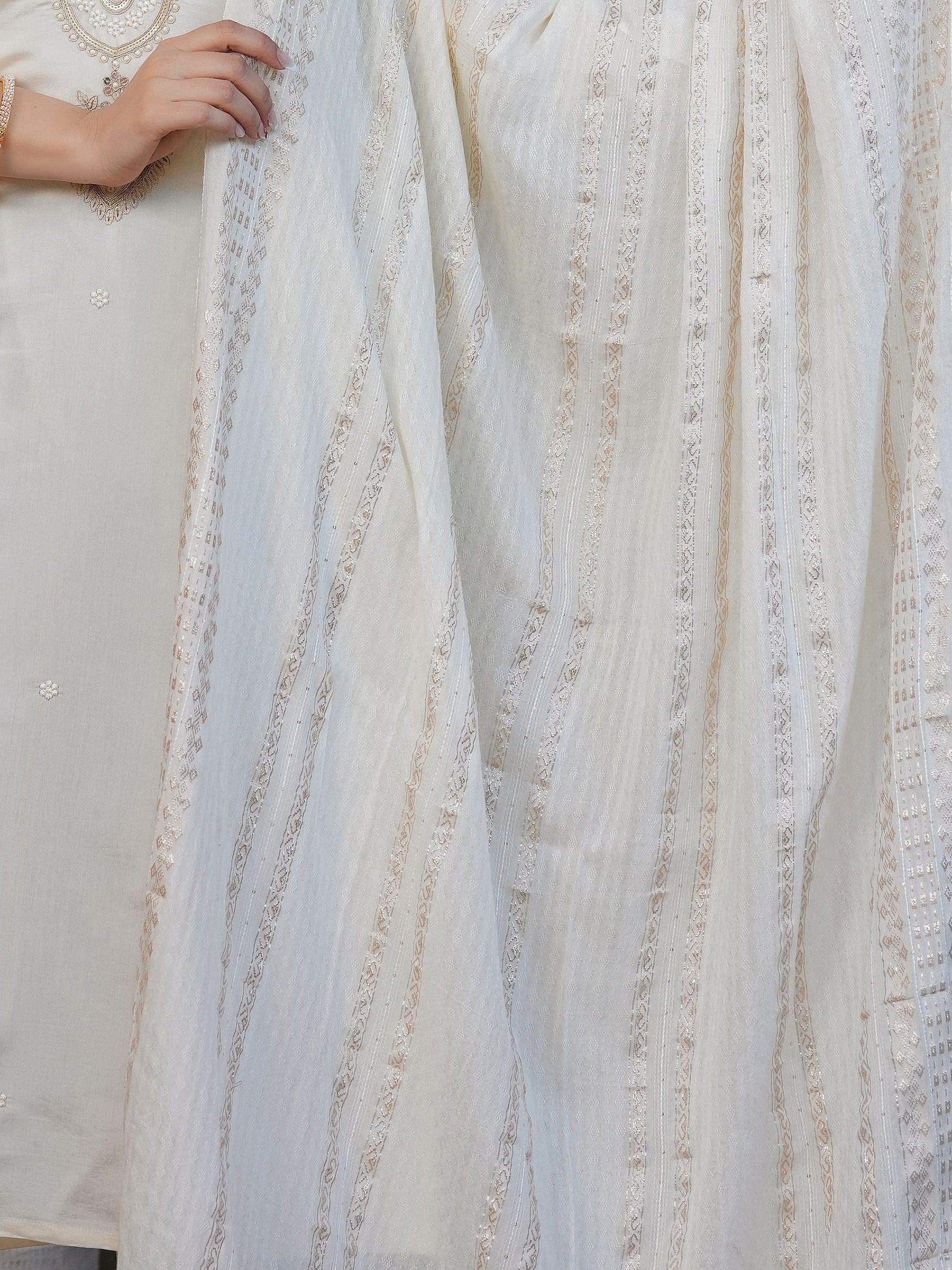 Enchanting Off-White Sequins Viscose Silk Festive Wear Pant Suit - Zeel Clothing