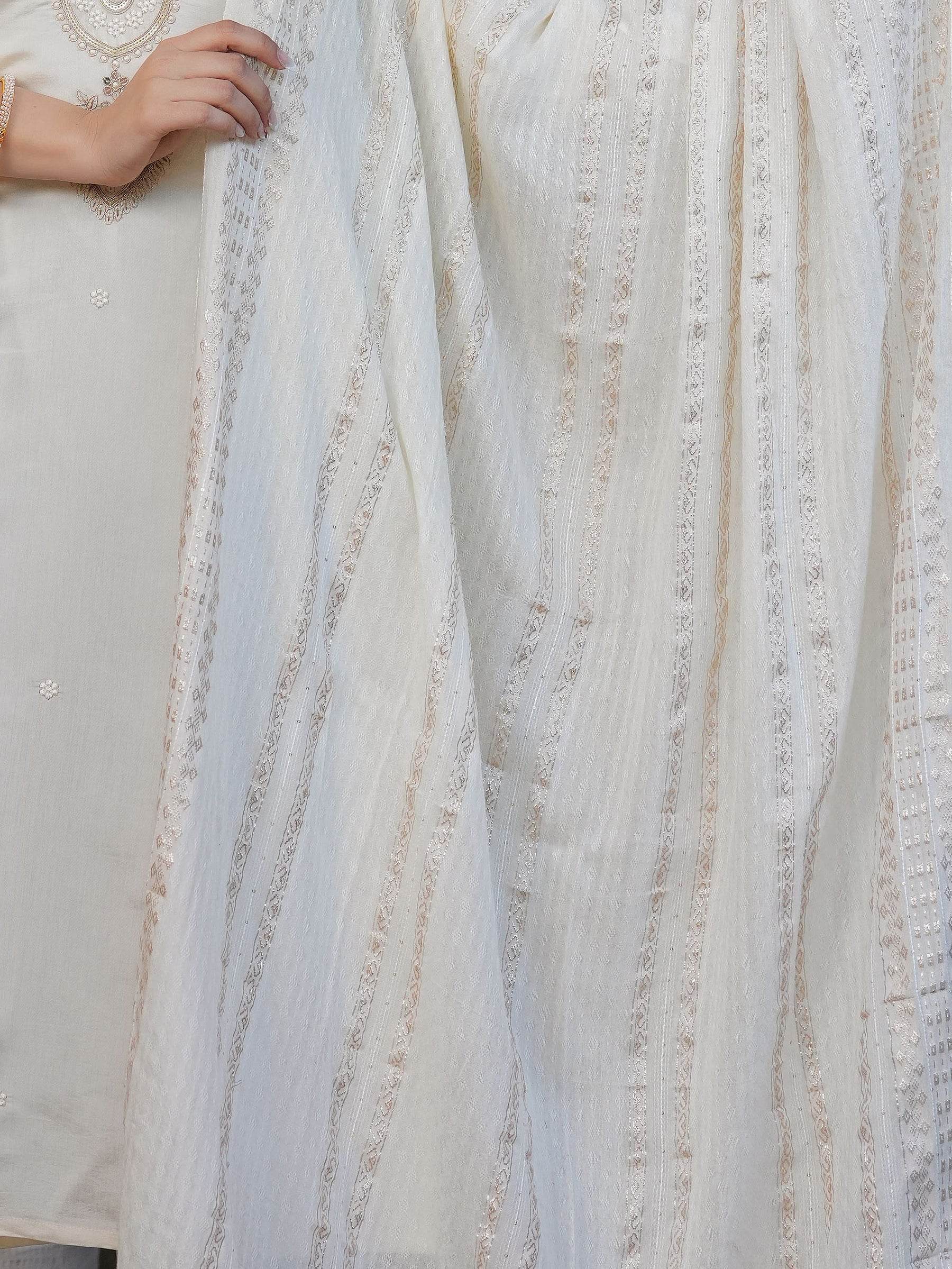 Enchanting Off-White Sequins Viscose Silk Festive Wear Pant Suit - Zeel Clothing