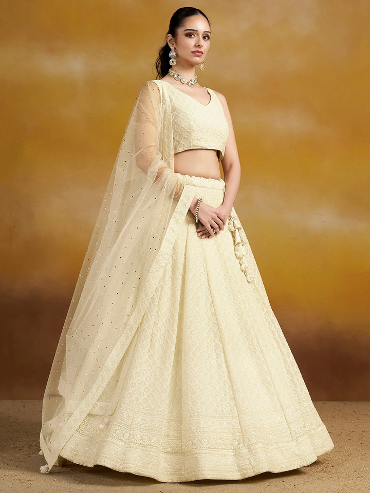 Enchanting Off-White Thread Work Georgette Traditional Lehenga Choli - Zeel Clothing