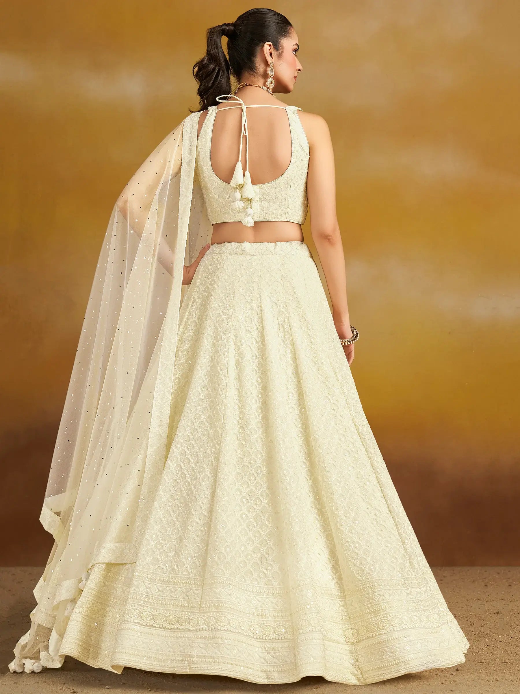 Enchanting Off-White Thread Work Georgette Traditional Lehenga Choli - Zeel Clothing