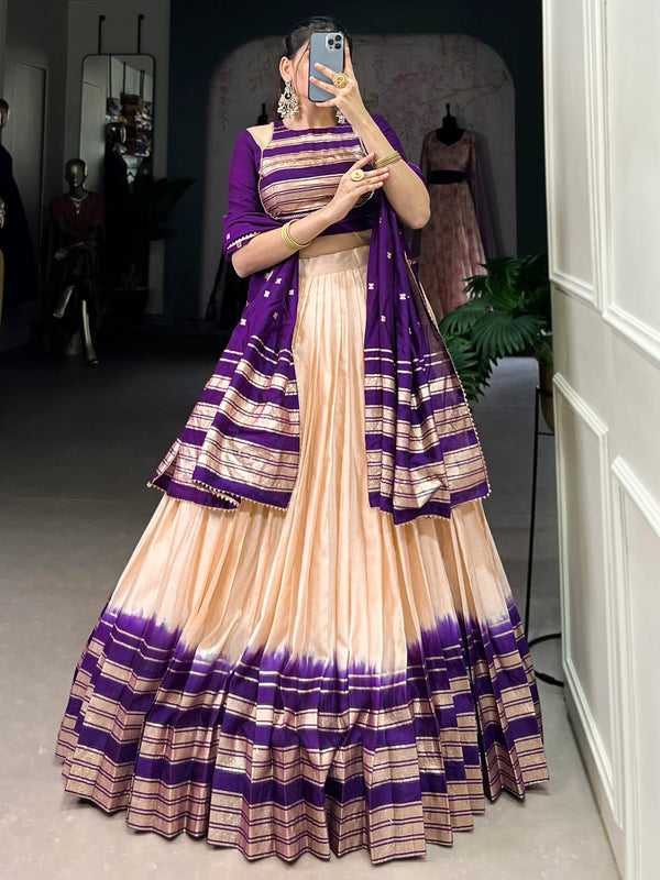 Enchanting Off-White Zari Weaving Chanderi Event Wear Lehenga Choli - Zeel Clothing