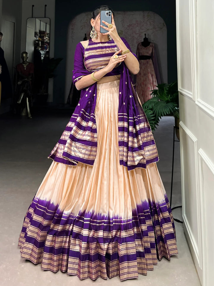 Enchanting Off-White Zari Weaving Chanderi Event Wear Lehenga Choli - Zeel Clothing