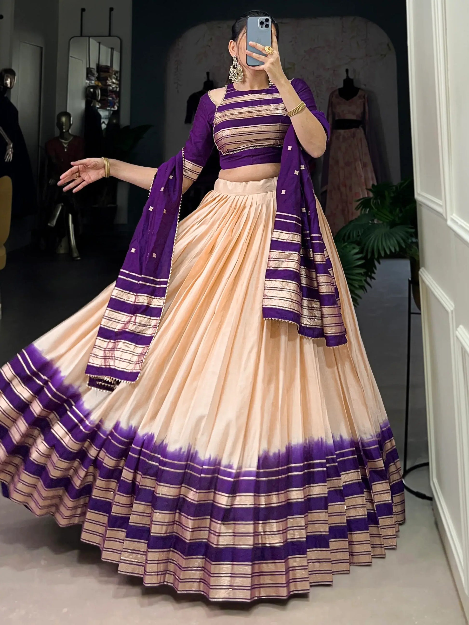 Enchanting Off-White Zari Weaving Chanderi Event Wear Lehenga Choli - Zeel Clothing