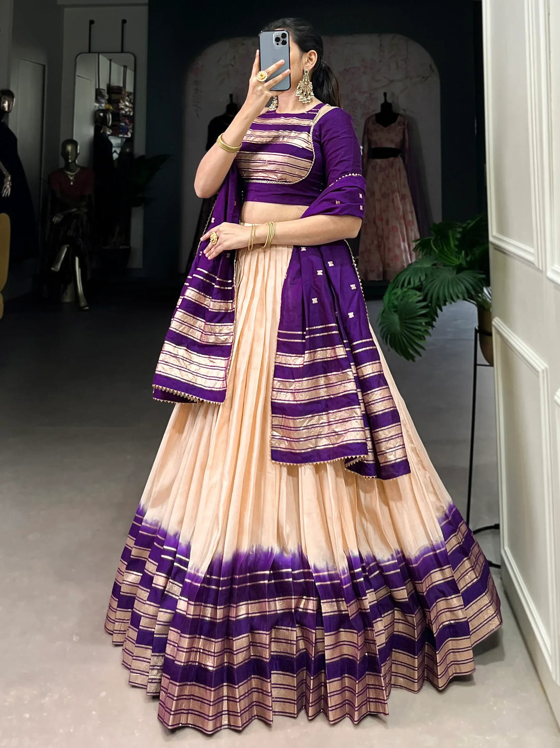 Enchanting Off-White Zari Weaving Chanderi Event Wear Lehenga Choli - Zeel Clothing