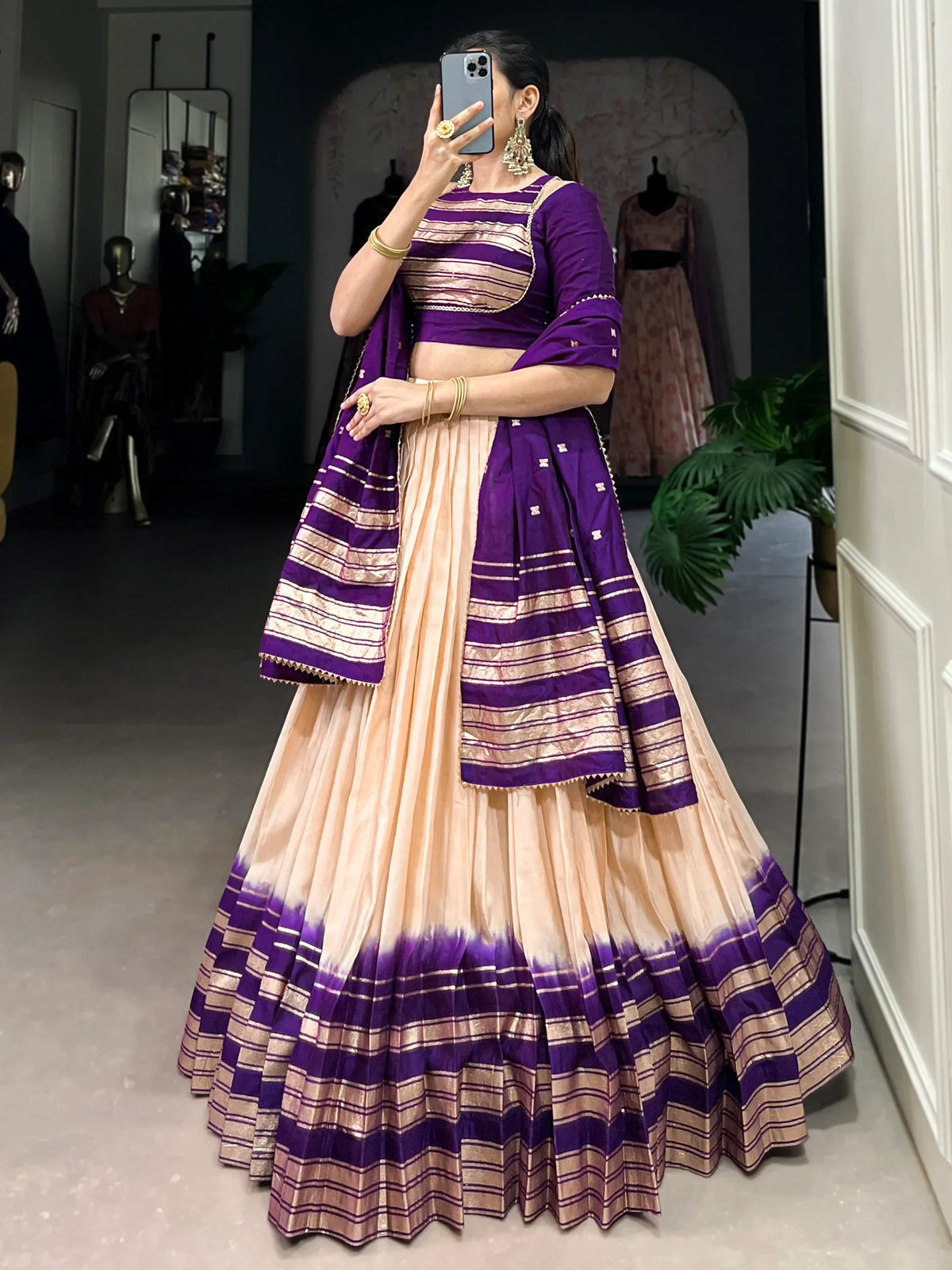 Enchanting Off-White Zari Weaving Chanderi Event Wear Lehenga Choli - Zeel Clothing
