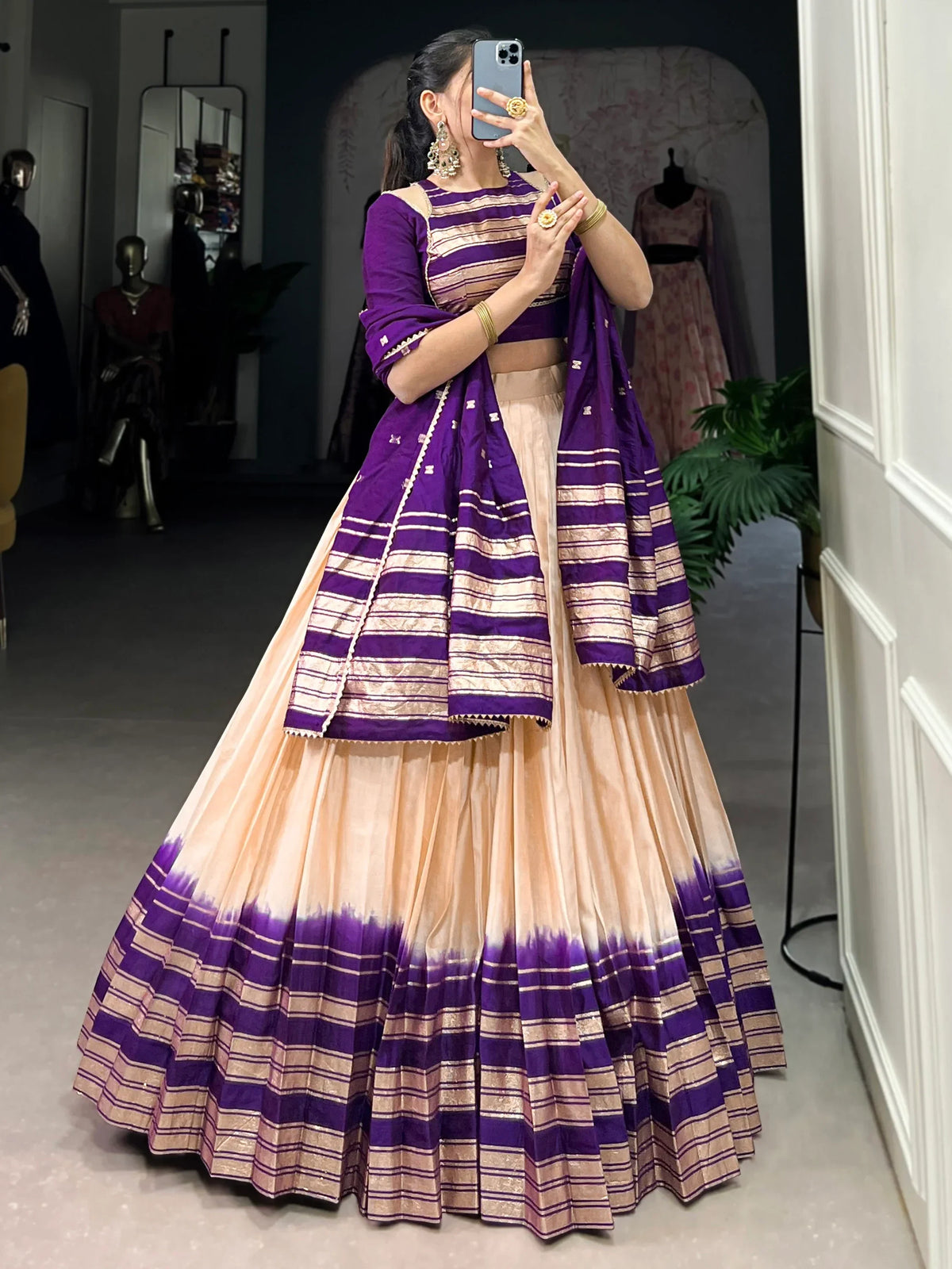 Enchanting Off-White Zari Weaving Chanderi Event Wear Lehenga Choli - Zeel Clothing