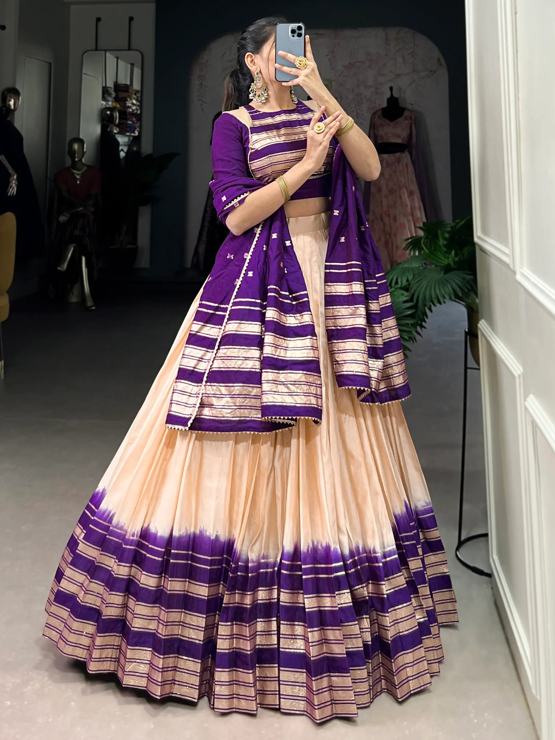Enchanting Off-White Zari Weaving Chanderi Event Wear Lehenga Choli - Zeel Clothing