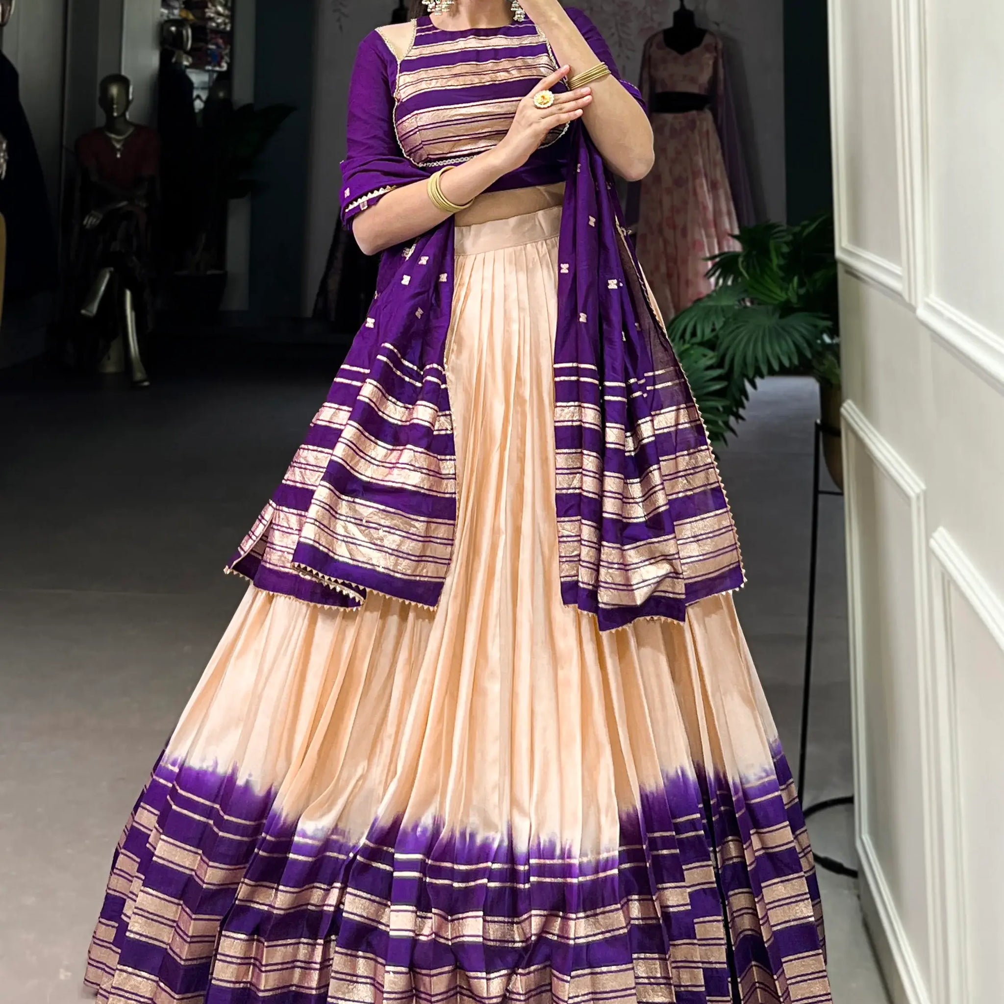 Enchanting Off-White Zari Weaving Chanderi Event Wear Lehenga Choli - Zeel Clothing
