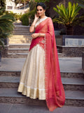 Enchanting Off-White Zari Weaving Jacquard Festival Wear Lehenga Choli - Zeel Clothing