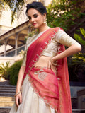 Enchanting Off-White Zari Weaving Jacquard Festival Wear Lehenga Choli - Zeel Clothing