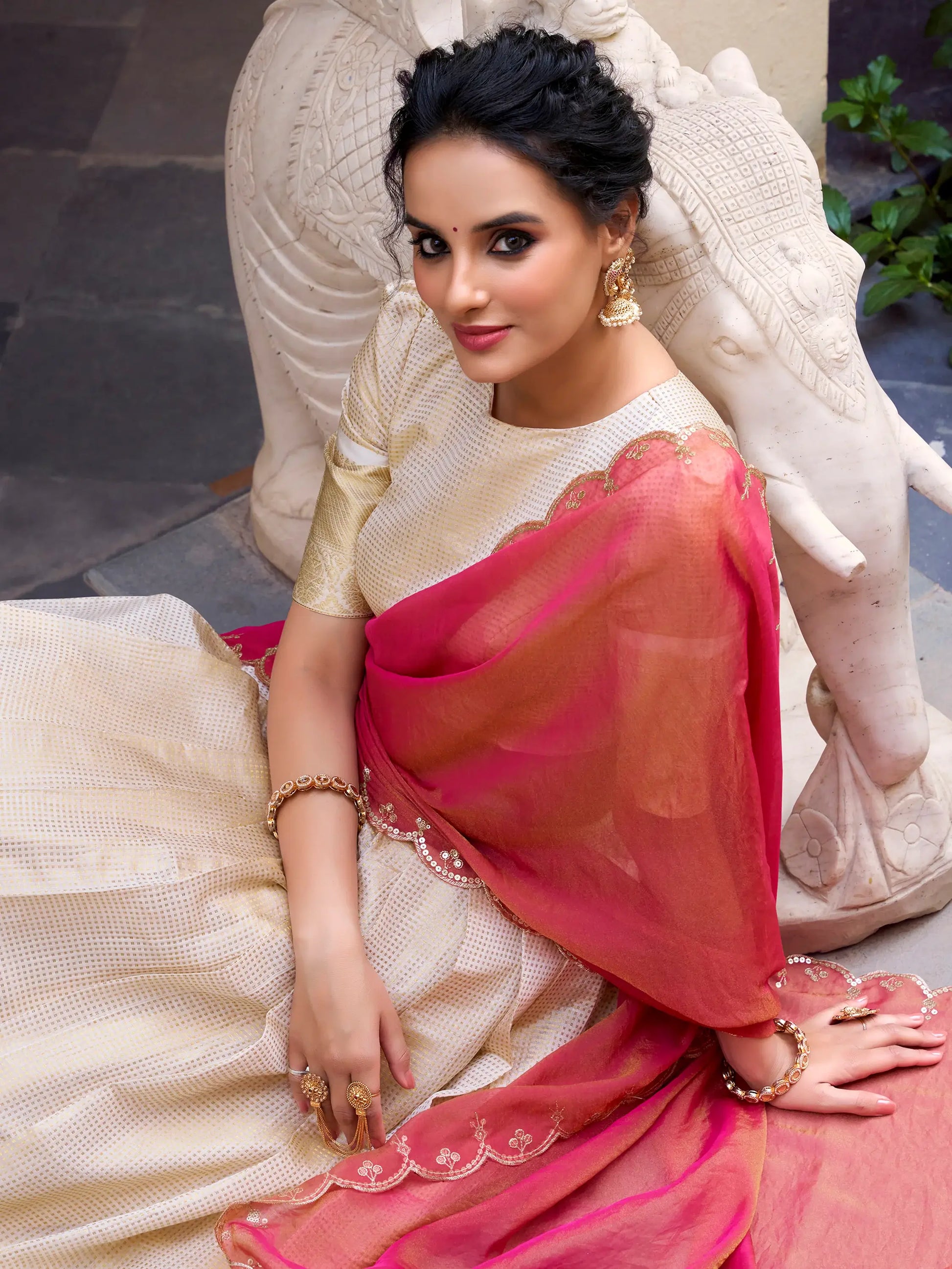 Enchanting Off-White Zari Weaving Jacquard Festival Wear Lehenga Choli - Zeel Clothing