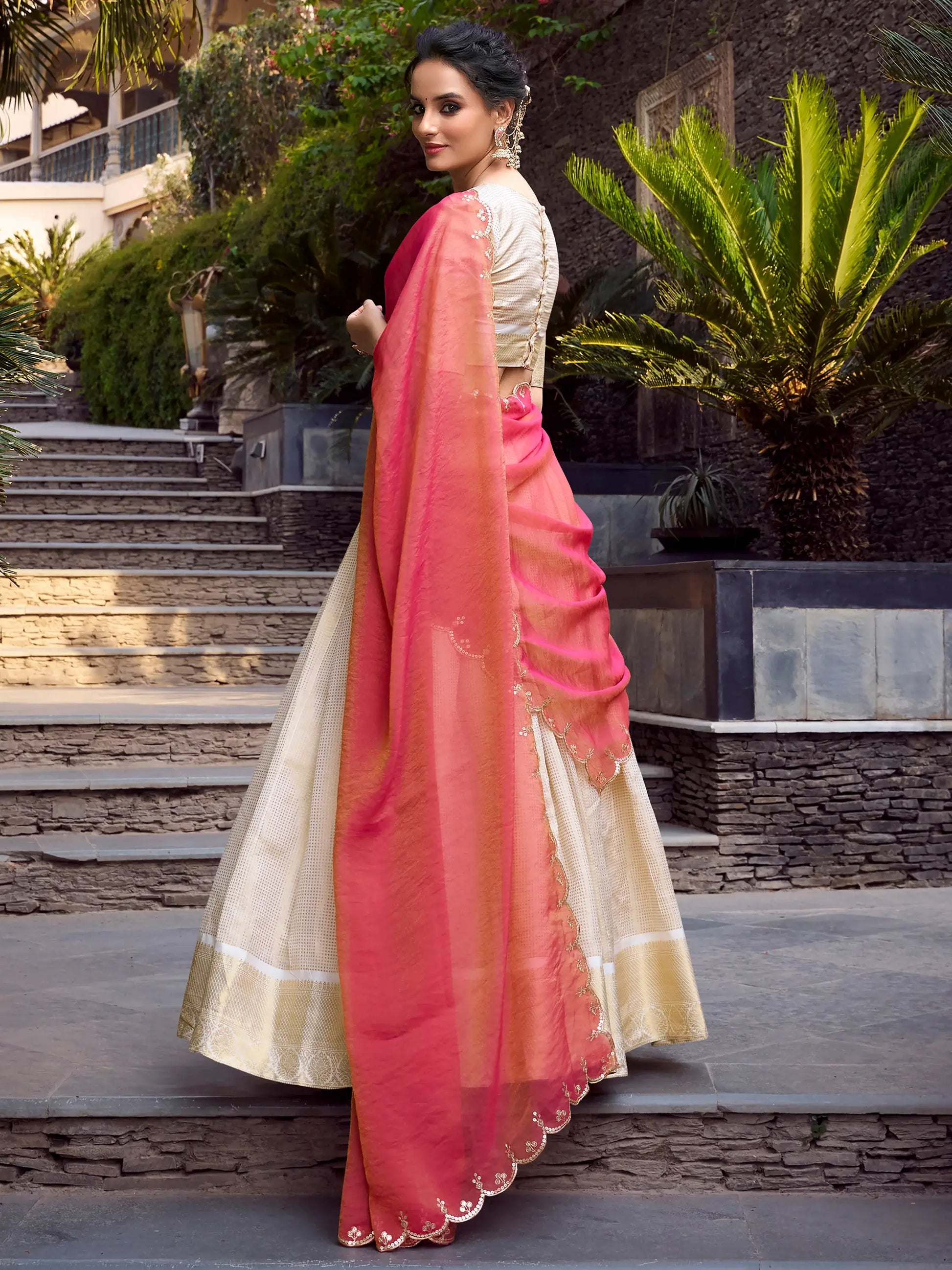 Enchanting Off-White Zari Weaving Jacquard Festival Wear Lehenga Choli - Zeel Clothing