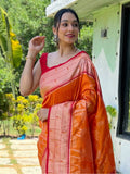 Enchanting Orange Woven Paithani Silk Wedding Wear Saree With Blouse - Zeel Clothing