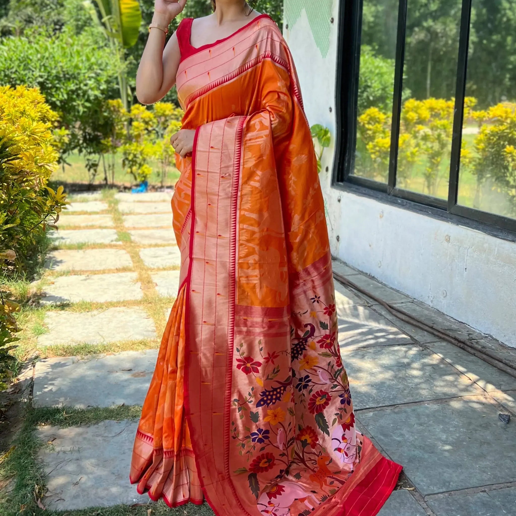 Enchanting Orange Woven Paithani Silk Wedding Wear Saree With Blouse - Zeel Clothing