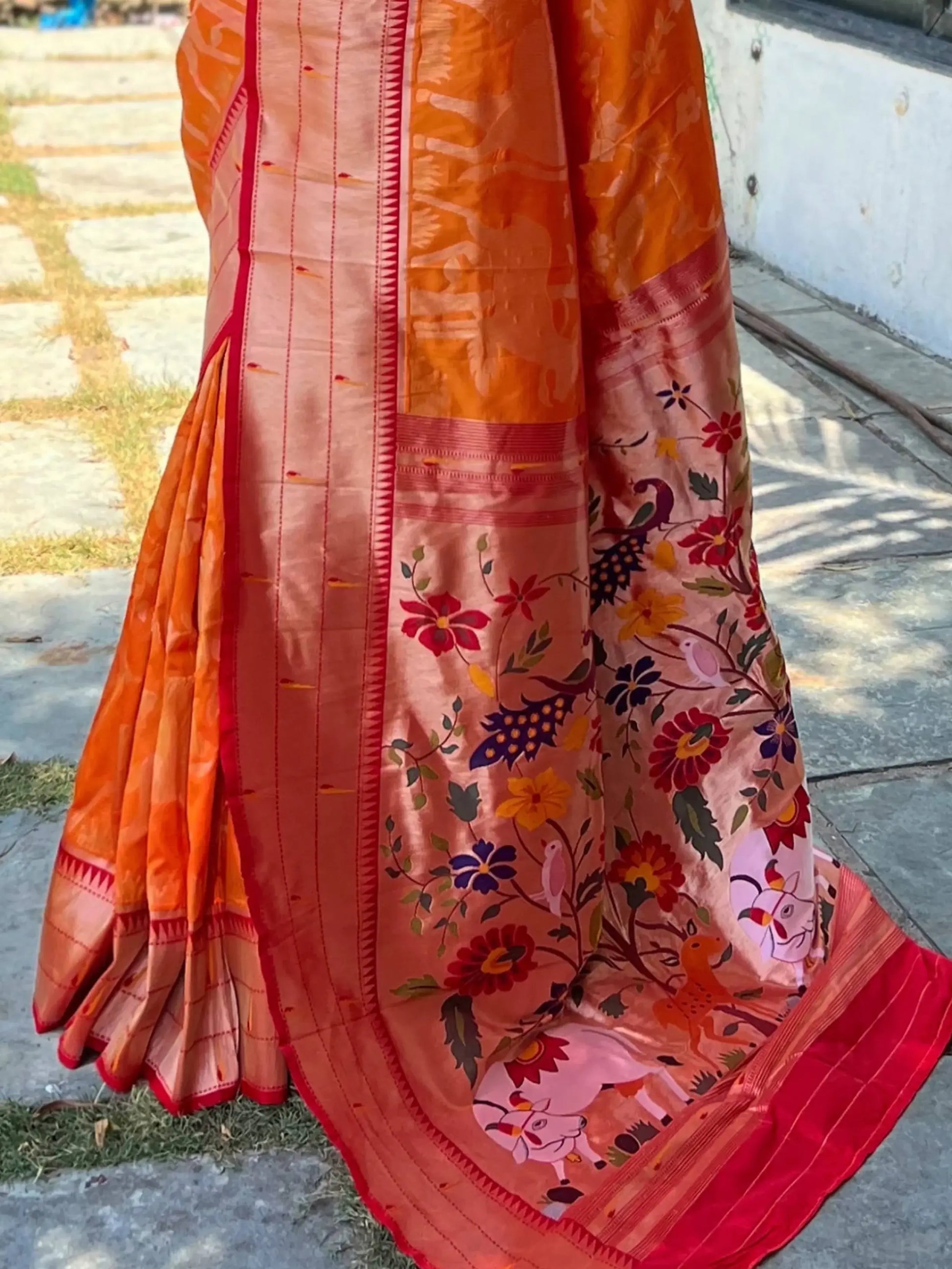 Enchanting Orange Woven Paithani Silk Wedding Wear Saree With Blouse - Zeel Clothing