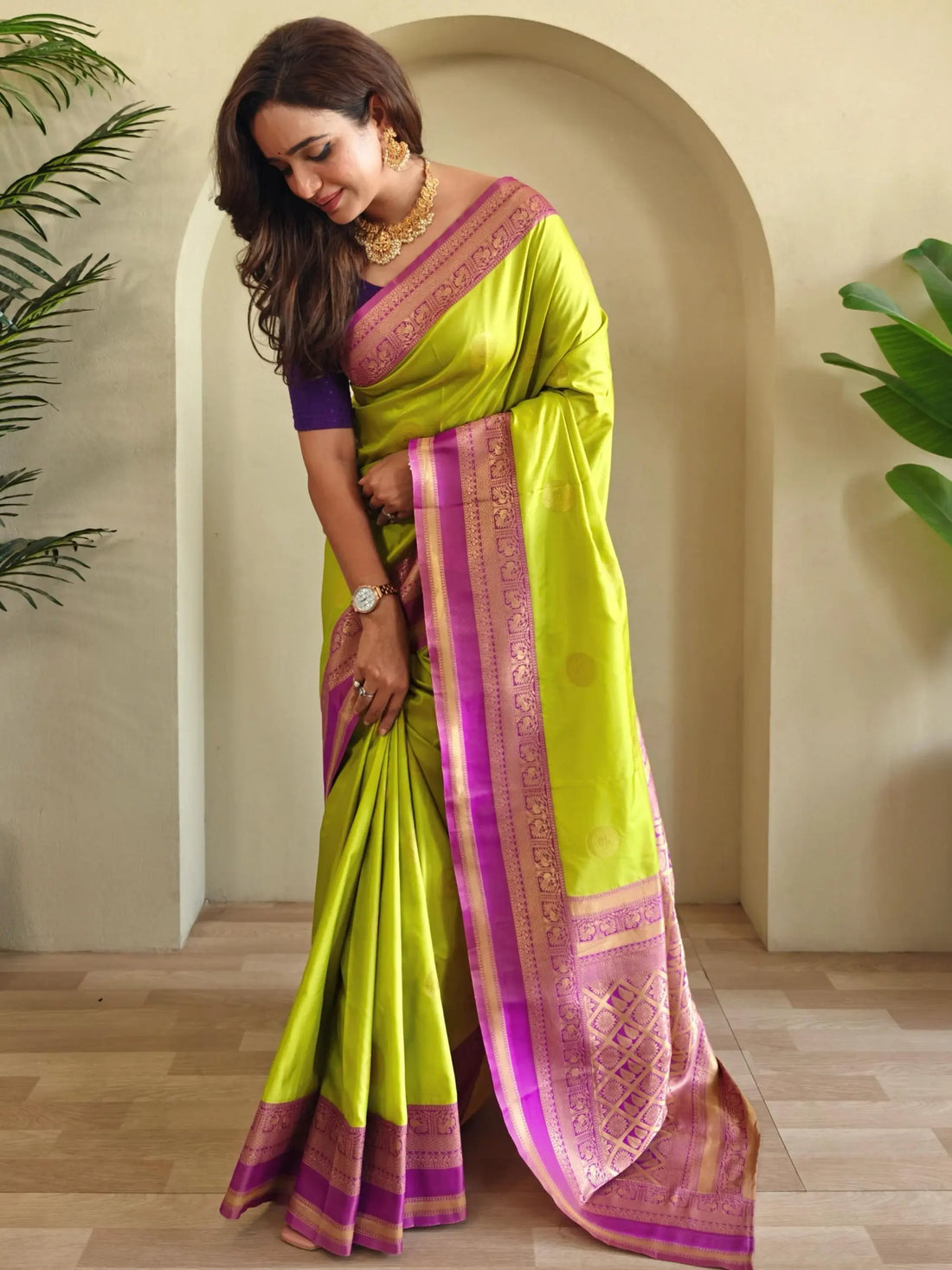 Enchanting Parrot Green Zari Weaving Silk Event Wear Saree With Blouse - Zeel Clothing