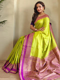 Enchanting Parrot Green Zari Weaving Silk Event Wear Saree With Blouse - Zeel Clothing