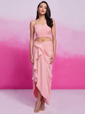 Enchanting Peach Embroidery Organza Party Wear Crop Top With Cape - Zeel Clothing