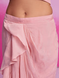 Enchanting Peach Embroidery Organza Party Wear Crop Top With Cape - Zeel Clothing