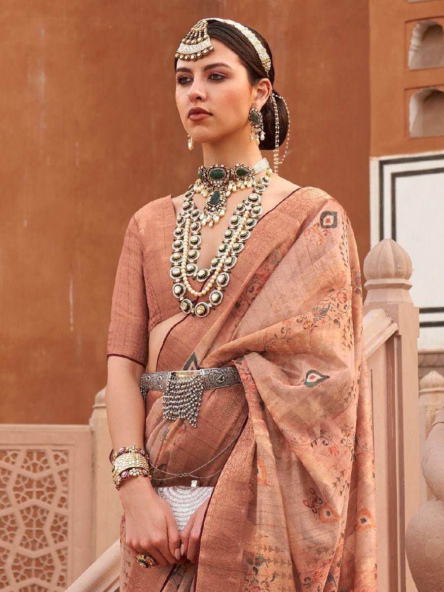 Enchanting Peach Zari Weaving Organza Saree With Blouse - Zeel Clothing