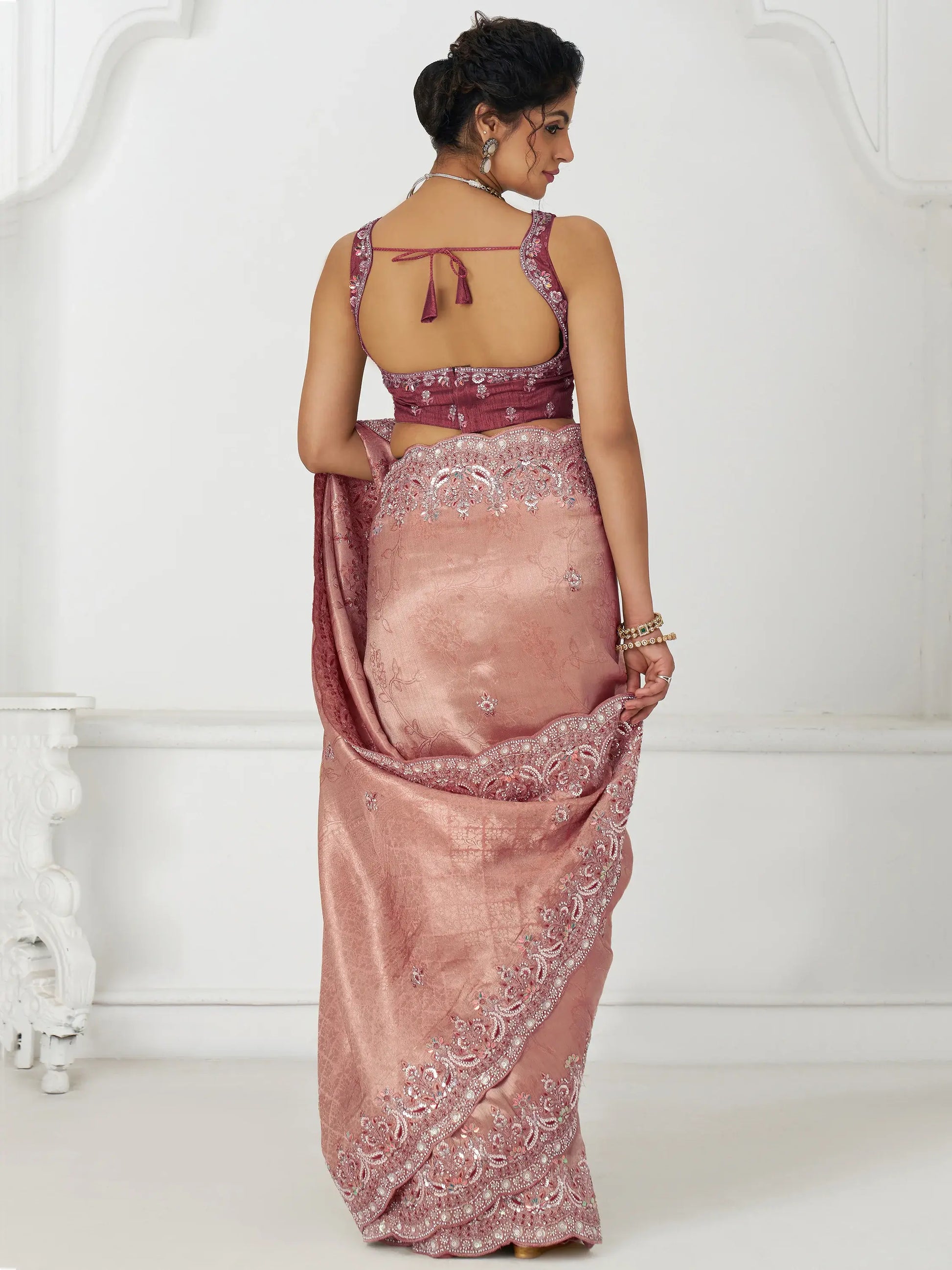 Enchanting Pink Dola Silk Sequins Wedding Saree With Blouse - Zeel Clothing