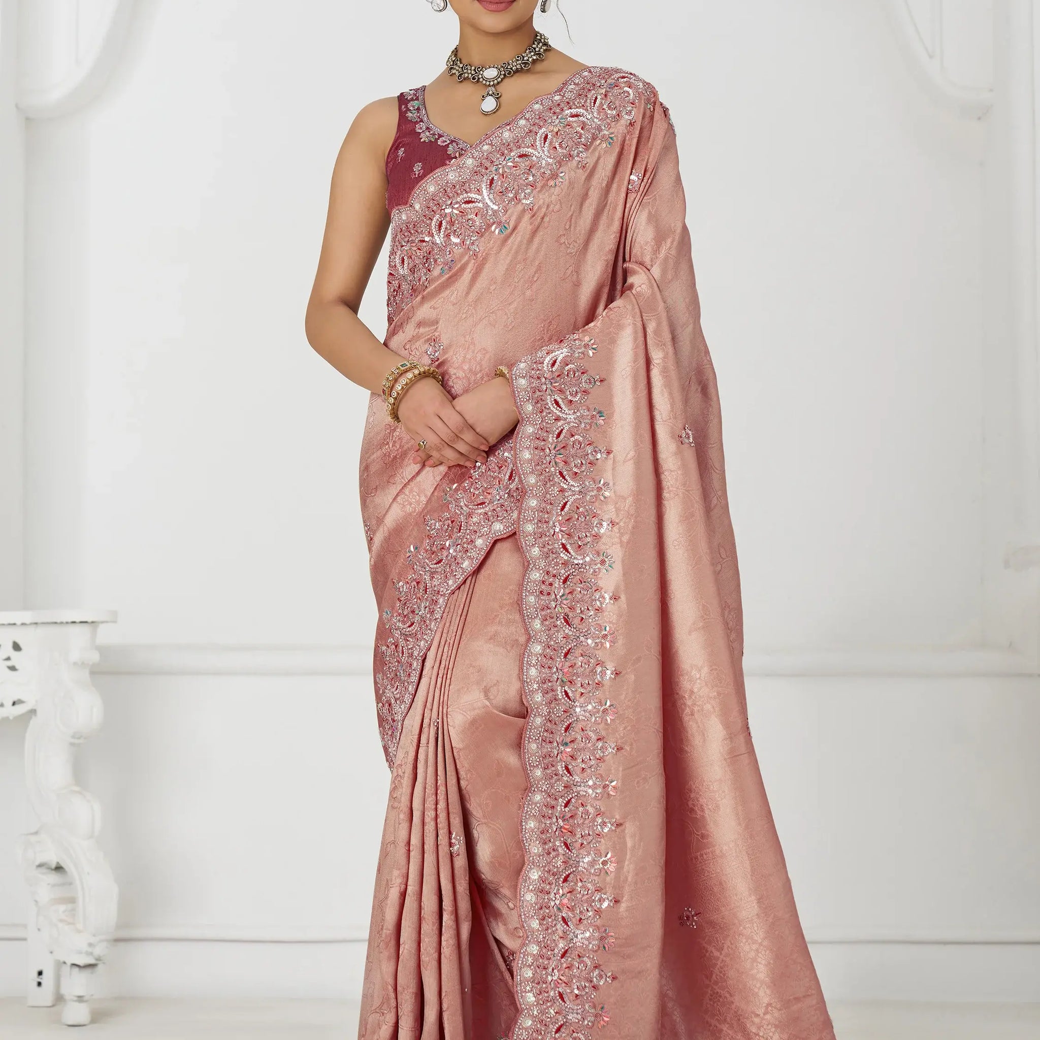 Enchanting Pink Dola Silk Sequins Wedding Saree With Blouse - Zeel Clothing