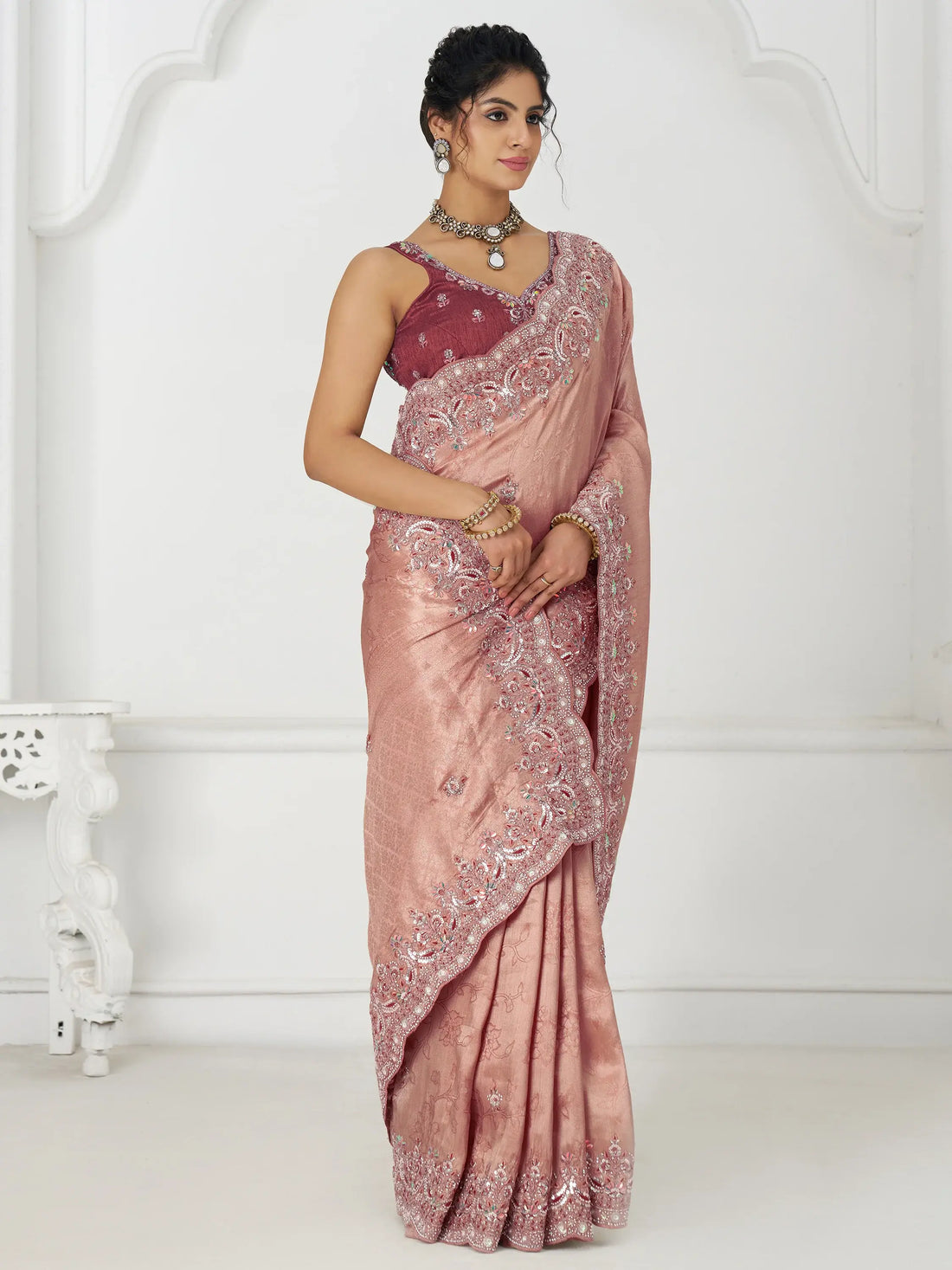 Enchanting Pink Dola Silk Sequins Wedding Saree With Blouse - Zeel Clothing