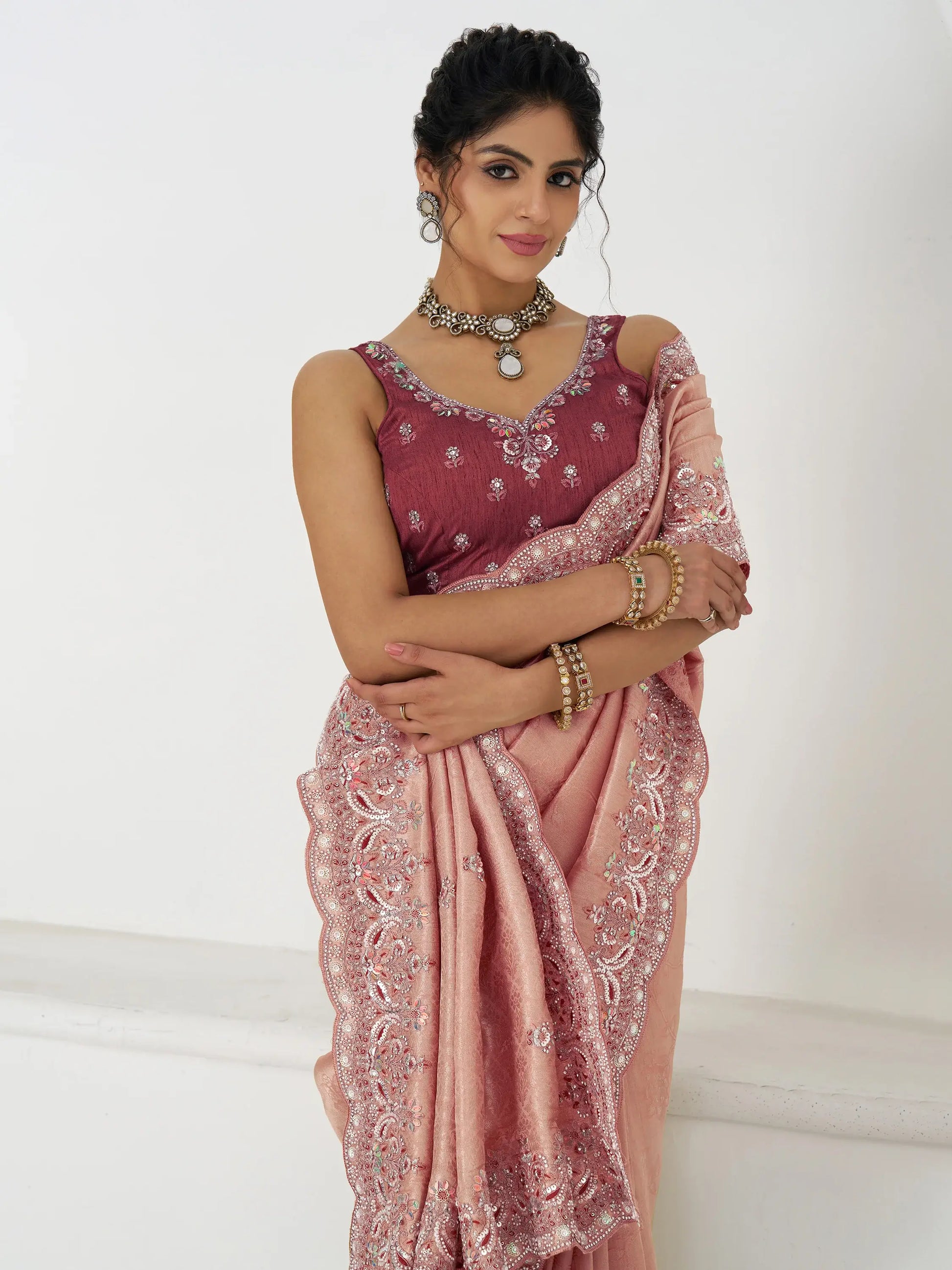 Enchanting Pink Dola Silk Sequins Wedding Saree With Blouse - Zeel Clothing